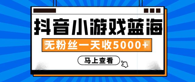 赚钱计划：抖音小游戏蓝海项目，无粉丝一天收入5000+-久久资源库