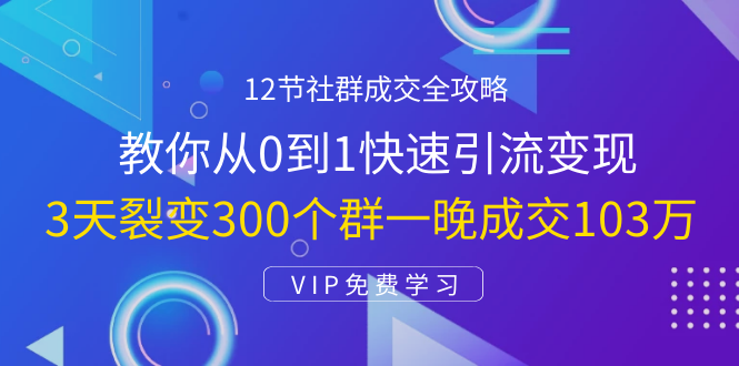 12节社群成交全攻略：从0到1快速引流变现，3天裂变300个群一晚成交103万-久久资源库