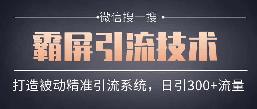 微信搜一搜霸屏引流技术，打造被动精准引流系统，轻松日引300+流量-久久资源库