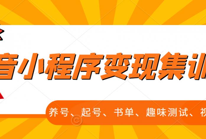 抖音小程序变现集训课，养号、起号、书单、趣味测试、视频剪辑，全套流程-久久资源库