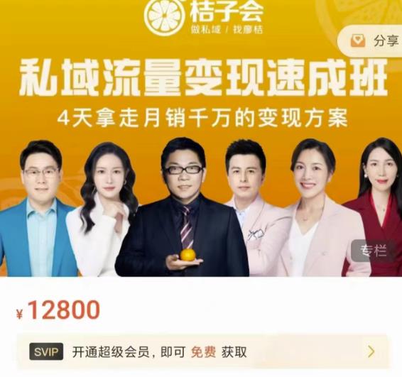 桔子会·私域流量变现速成班，4天拿走月销千万的变现方案 价值12800元-久久资源库