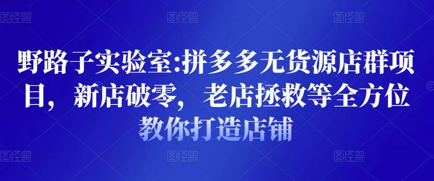 野路子实验室:拼多多无货源店群项目，新店破零，老店拯救等全方位教你打造店铺-久久资源库