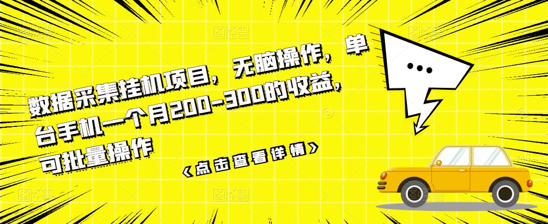 数据采集挂机项目，无脑操作，单台手机一个月200-300的收益，可批量操作-久久资源库