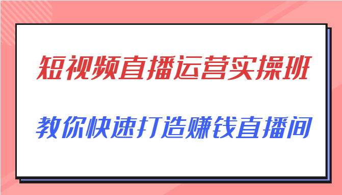短视频直播运营实操班，直播带货精细化运营实操，教你快速打造赚钱直播间-久久资源库