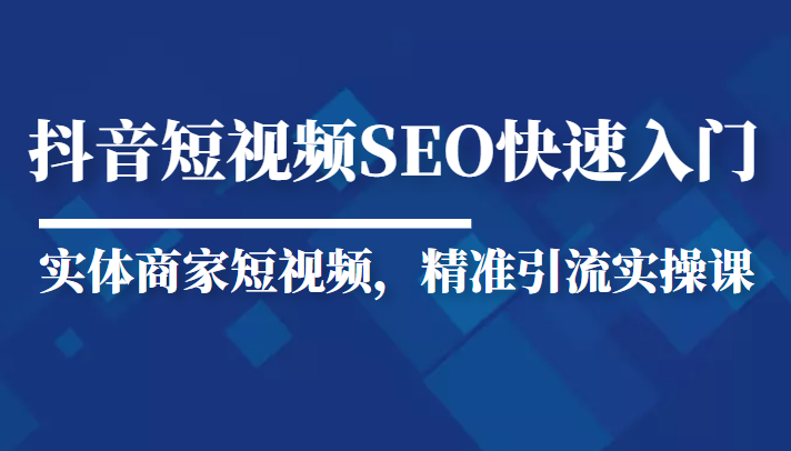 抖音短视频Seo搜索排名优化新手快速入门教程，实体商家短视频，精准引流实操课-久久资源库