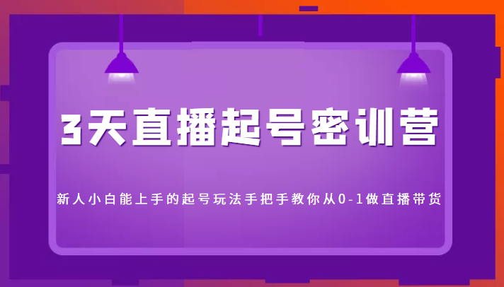 3天直播起号密训营，新人小白能上手的起号玩法，手把手教你从0-1做直播带货-久久资源库