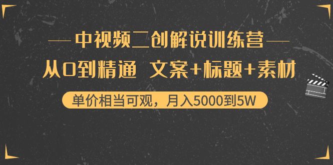 中视频二创解说训练营：从0到精通 文案+标题+素材、月入5000到5W-久久资源库