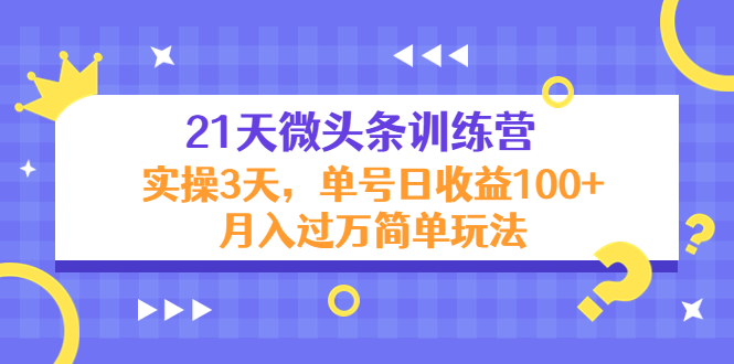 21天微头条训练营，实操3天，单号日收益100+月入过万简单玩法-久久资源库