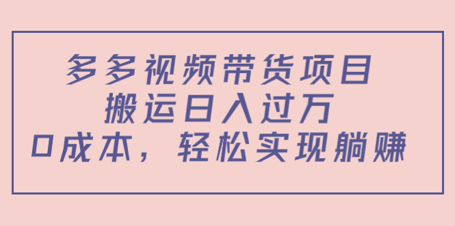 多多视频带货项目，搬运日入过万，0成本，轻松实现躺赚（教程+软件）-久久资源库