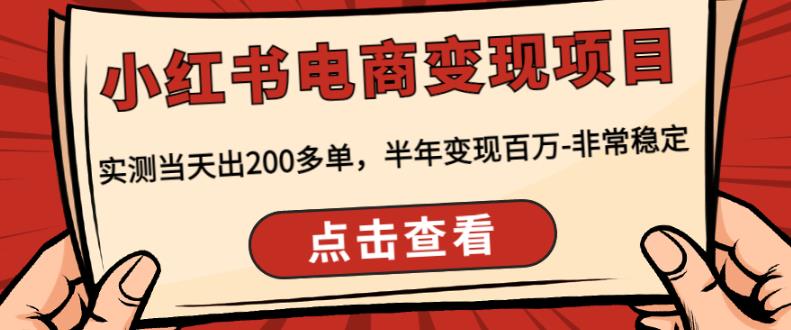 顽石·小红‬书电商变现项目，实测当天出200多单，半年变现百万，非常稳定-久久资源库