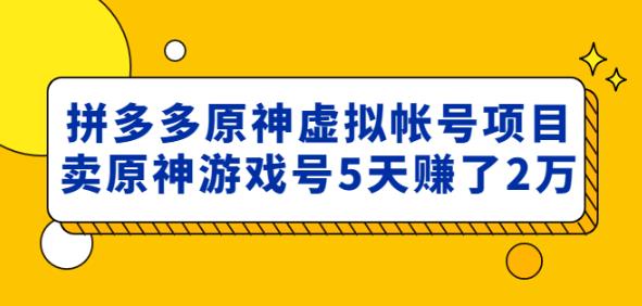 外面卖2980的拼多多原神虚拟帐号项目：卖原神游戏号5天赚了2万-久久资源库