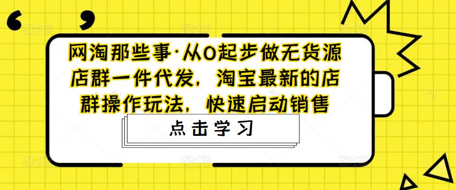 网淘那些事·从0起步做无货源店群一件代发，淘宝最新的店群操作玩法，快速启动销售-久久资源库