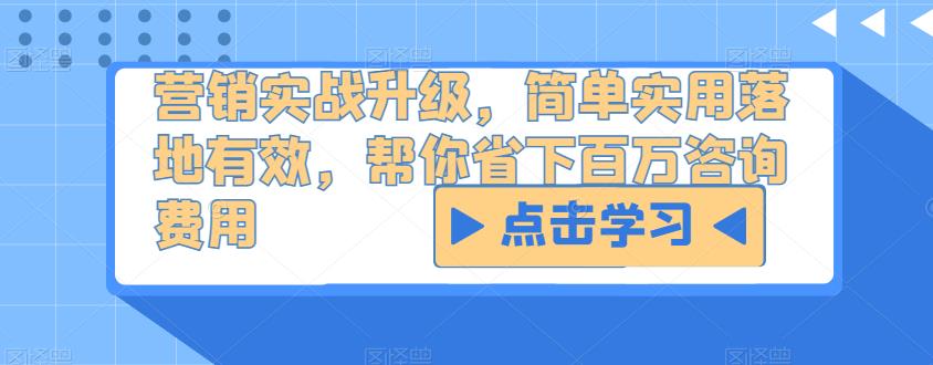营销实战升级，简单实用落地有效，帮你省下百万咨询费用-久久资源库