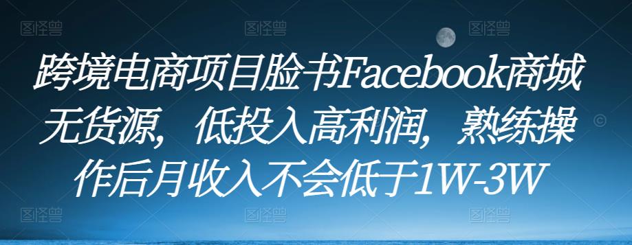跨境电商项目脸书Facebook商城无货源，低投入高利润，熟练操作后月收入不会低于1W-3W-久久资源库