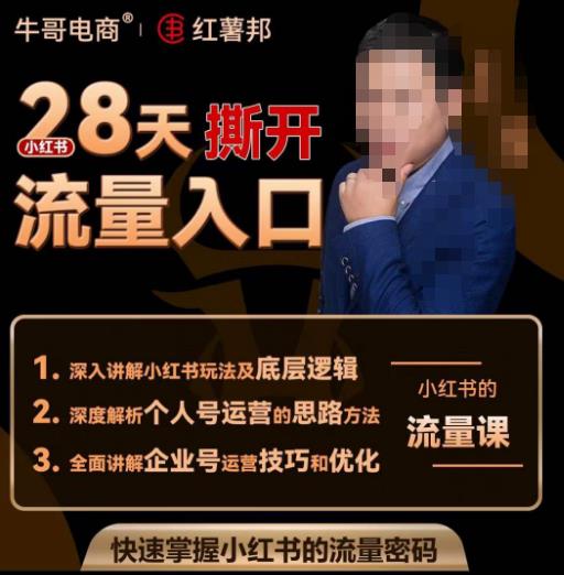 牛哥电商红薯邦28天撕开小红书流量入口，小红书运营系列课，快速掌握小红书的流量密码-久久资源库