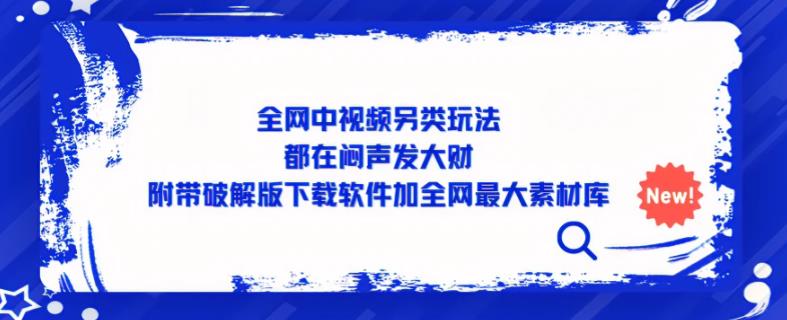 全网中视频另类玩法，都在闷声发大财，附带破解版下载软件加全网最大素材库-久久资源库