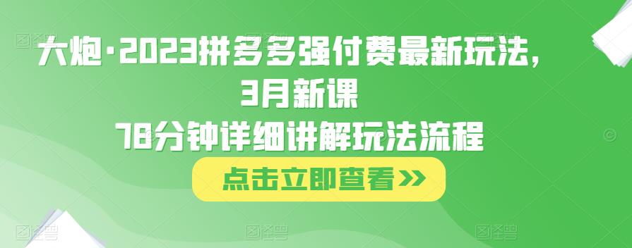 大炮·2023拼多多强付费最新玩法，3月新课​78分钟详细讲解玩法流程-久久资源库
