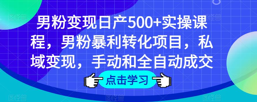 男粉变现日产500+实操课程，男粉暴利转化项目，私域变现，手动和全自动成交-久久资源库