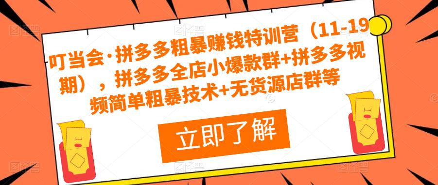 叮当会·拼多多粗暴赚钱特训营（11-19期），拼多多全店小爆款群+拼多多视频简单粗暴技术+无货源店群等-久久资源库