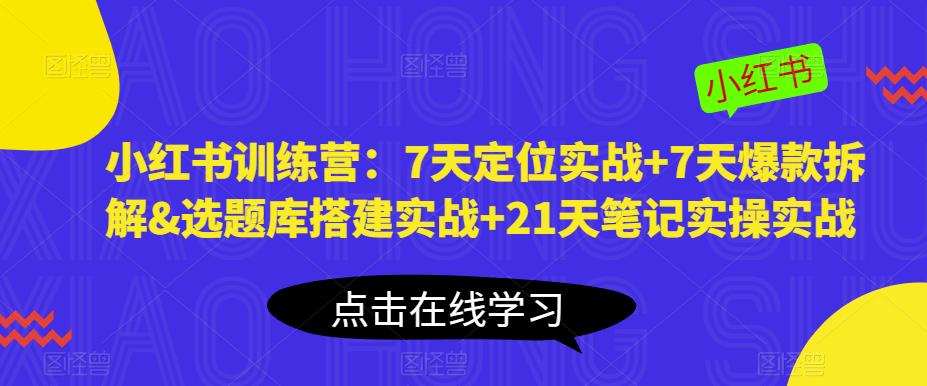 小红书训练营：7天定位实战+7天爆款拆解&选题库搭建实战+21天笔记实操实战-久久资源库
