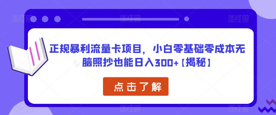 正规暴利流量卡项目，小白零基础零成本无脑照抄也能日入300+【揭秘】-久久资源库