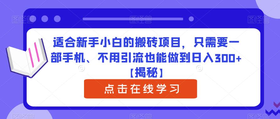 适合新手小白的搬砖项目，只需要一部手机、不用引流也能做到日入300+【揭秘】-久久资源库