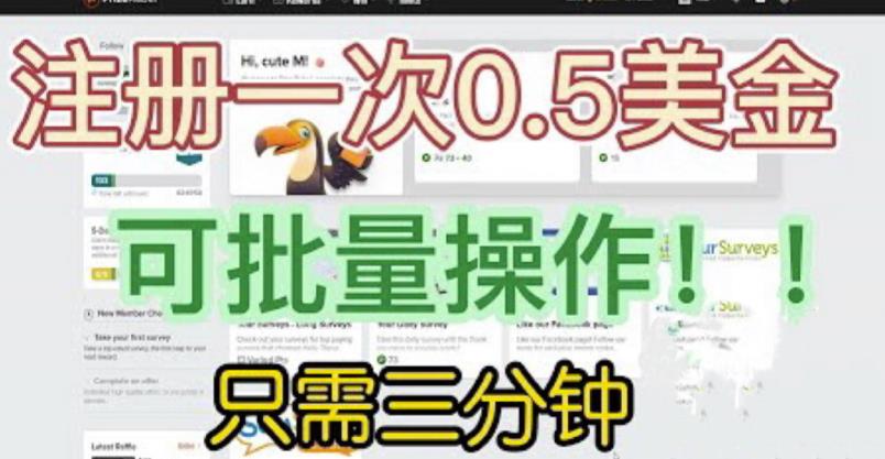 国外项目注册一次0.5美金，只需三分钟无脑操作，可批量同时放大操作，小白工作室福利【揭秘】-久久资源库