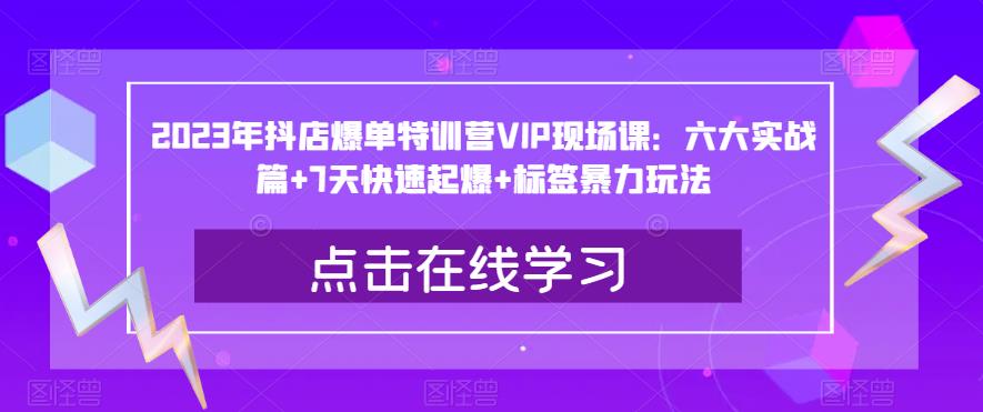 2023年抖店爆单特训营VIP现场课：六大实战篇+7天快速起爆+标签暴力玩法-久久资源库