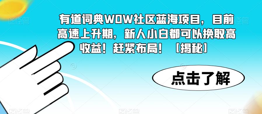 有道词典WOW社区蓝海项目，目前高速上升期，新人小白都可以换取高收益！赶紧布局！【揭秘】-久久资源库