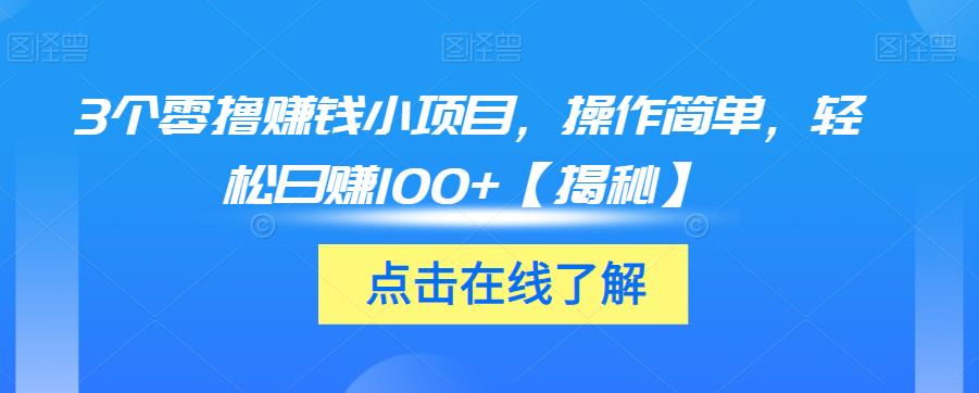3个零撸赚钱小项目，操作简单，轻松日赚100+【揭秘】-久久资源库