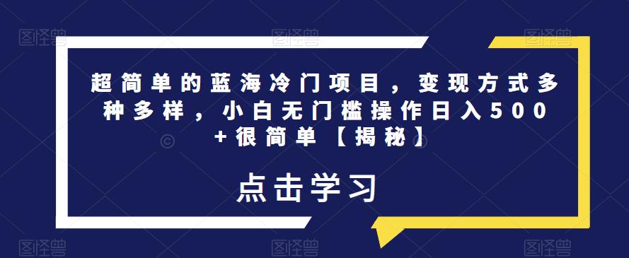 超简单的蓝海冷门项目，变现方式多种多样，小白无门槛操作日入500+很简单【揭秘】-久久资源库