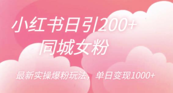 小红书日引200+同城女粉，最新实操爆粉玩法，单日变现1000+【揭秘】-久久资源库