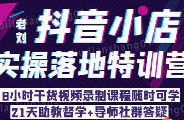 老刘·抖店商品卡流量，​抖音小店实操落地特训营，8小时干货视频录制课程随时可学-久久资源库