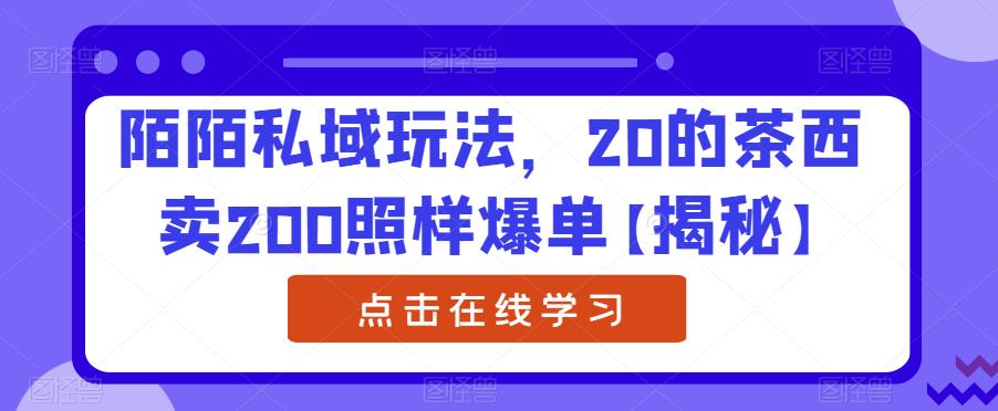 陌陌私域玩法，20的茶西卖200照样爆单【揭秘】-久久资源库