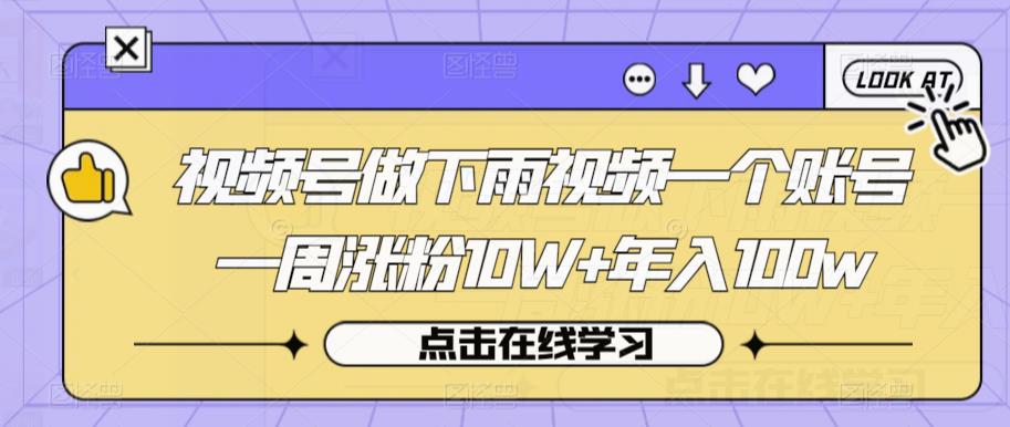 视频号做下雨视频一个账号一周涨粉10W+年入100w【揭秘】-久久资源库