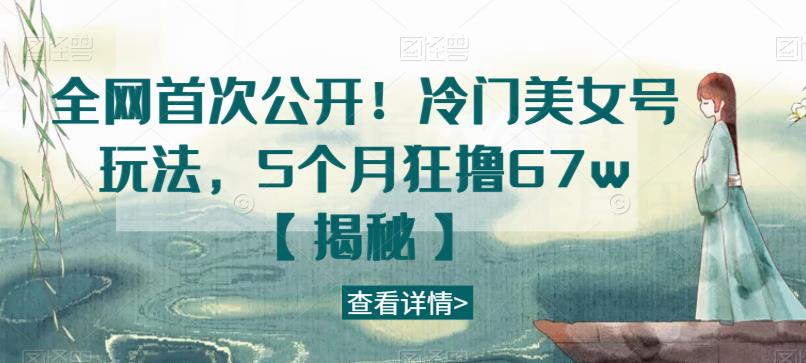 全网首次公开！冷门美女号玩法，5个月狂撸67w【揭秘】-久久资源库