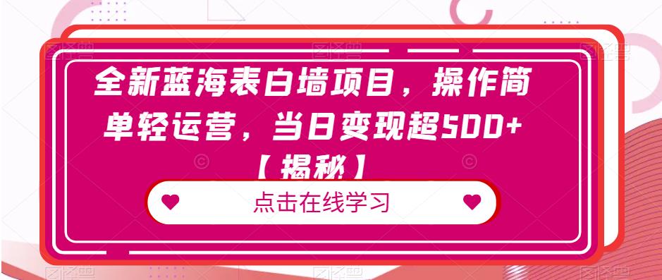 全新蓝海表白墙项目，操作简单轻运营，当日变现超500+【揭秘】-久久资源库
