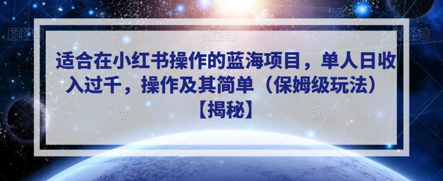 适合在小红书操作的蓝海项目，单人日收入过千，操作及其简单（保姆级玩法）【揭秘】-久久资源库