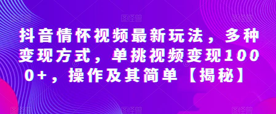 抖音情怀视频最新玩法，多种变现方式，单挑视频变现1000+，操作及其简单【揭秘】-久久资源库