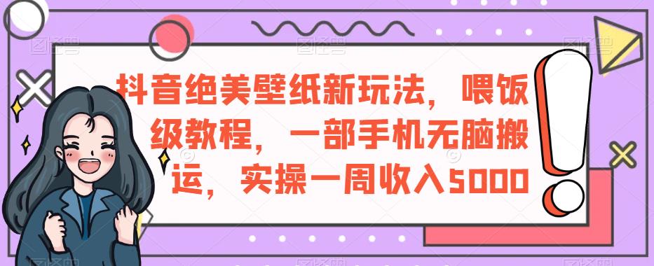 抖音绝美壁纸新玩法，喂饭级教程，一部手机无脑搬运，实操一周收入5000【揭秘】-久久资源库