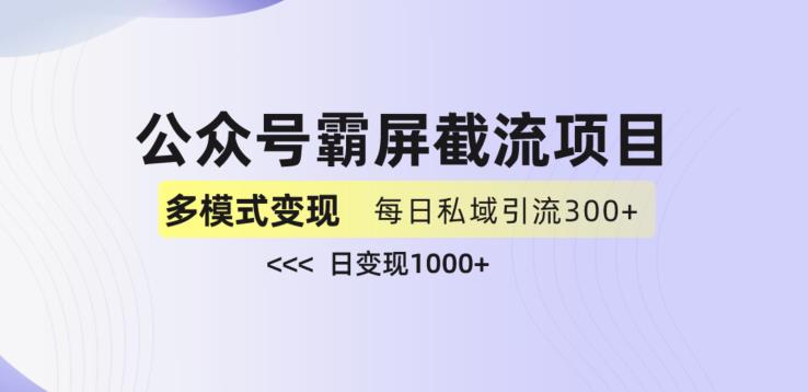 公众号霸屏截流项目+私域多渠道变现玩法，全网首发，日入1000+【揭秘】-久久资源库