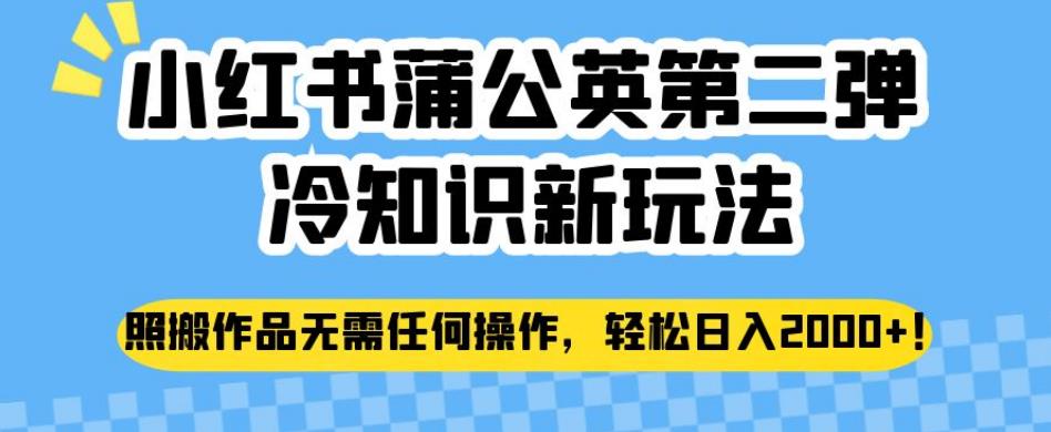 小红书蒲公英第二弹冷知识新玩法，照搬作品无需任何操作，轻松日入2000+【揭秘】-久久资源库