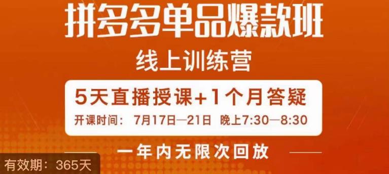 钟辰·拼多多单品爆款班，一个拼多多超级爆款养一个团队-久久资源库