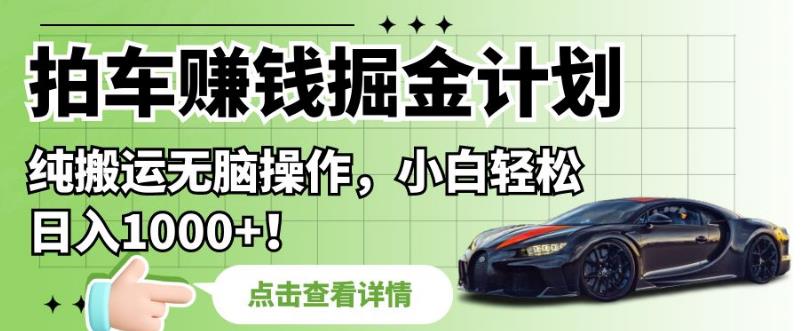拍车赚钱掘金计划，纯搬运无脑操作，小白轻松日入1000+【揭秘】-久久资源库