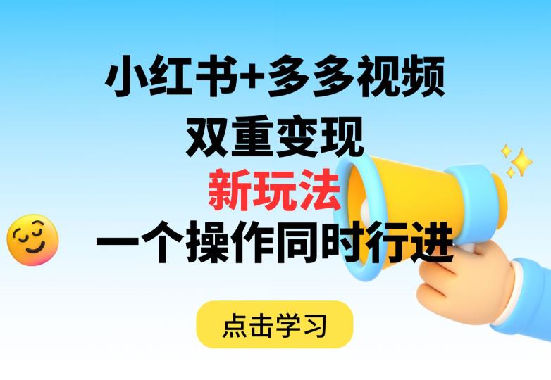 多多视频+小红书，双重变现新玩法，可同时进行【揭秘】-久久资源库