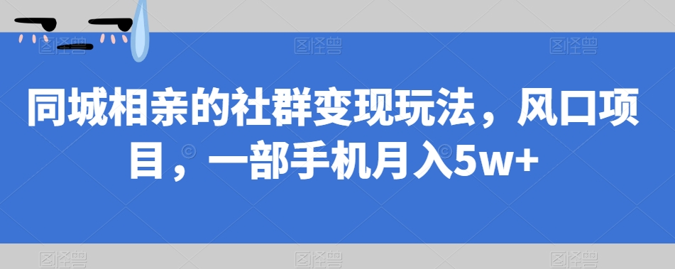 同城相亲的社群变现玩法，风口项目，一部手机月入5w+【揭秘】-久久资源库