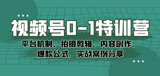 视频号0-1特训营：平台机制、拍摄剪辑、内容创作、爆款公式，实战案例分享-久久资源库