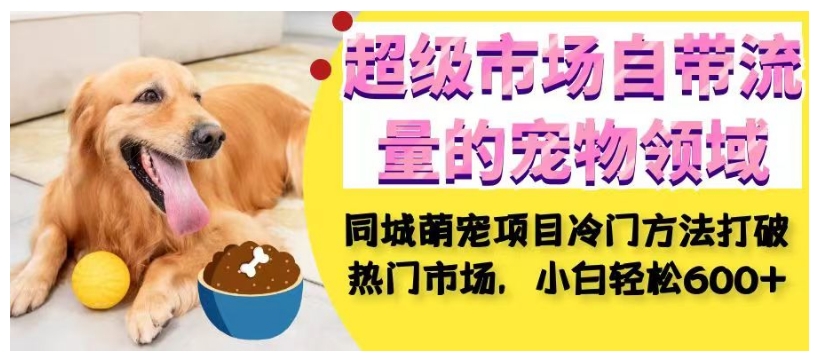 超级市场自带流量的宠物领域，同城萌宠项目冷门方法打破热门市场，小白轻松600+-久久资源库