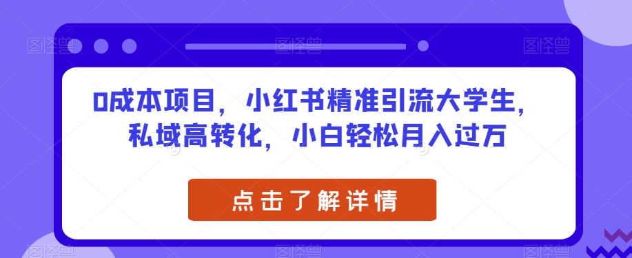 0成本项目，小红书精准引流大学生，私域高转化，小白轻松月入过万【揭秘】-久久资源库