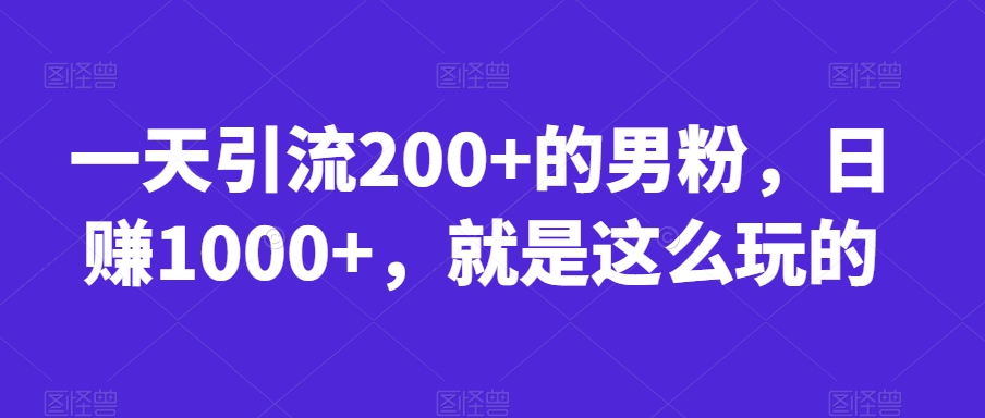 一天引流200+的男粉，日赚1000+，就是这么玩的【揭秘】-久久资源库